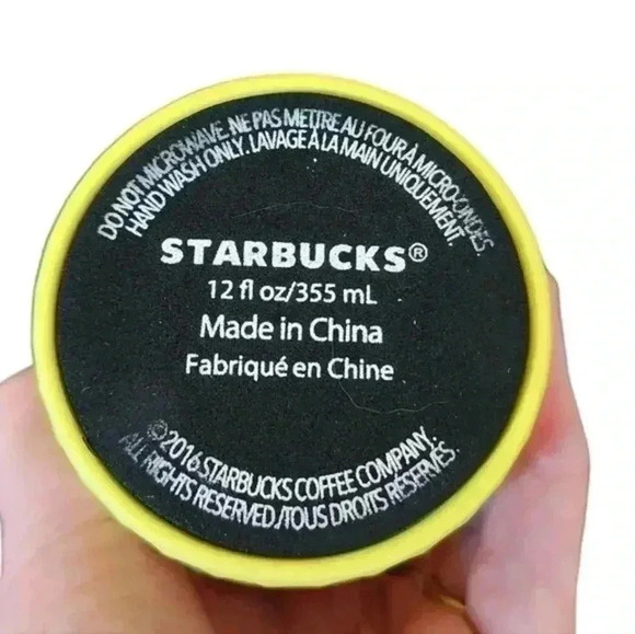 Starbucks Tennis Ball Tumbler 2016 Yellow White Ceramic Travel Mug  Rare 12 OZ - Picture 7 of 8